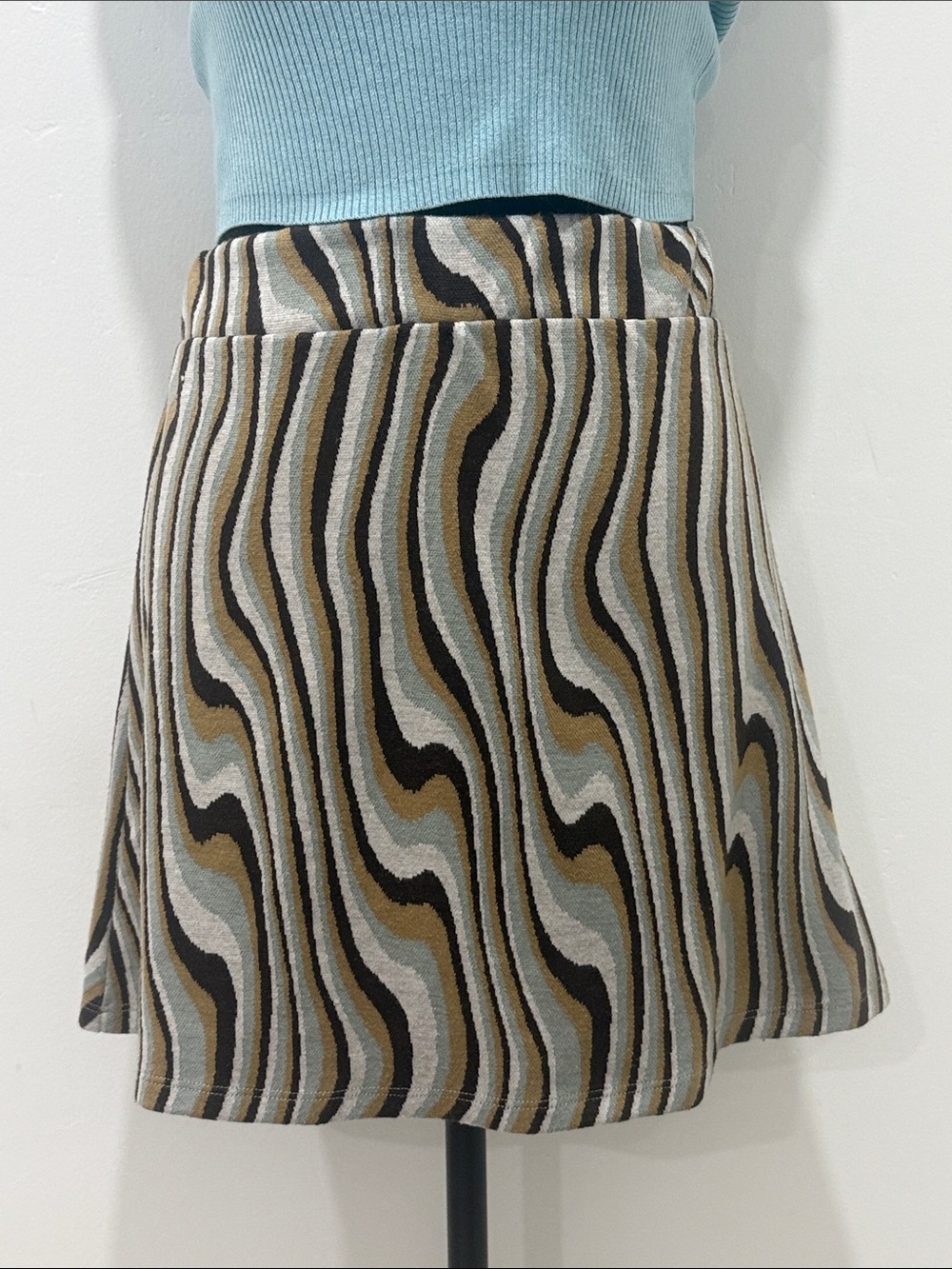 Wavy Stripe A-Line Skirt in Neutral Tones
